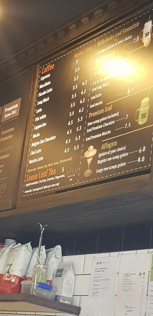 Menu, ViTo Gelato & Cafe