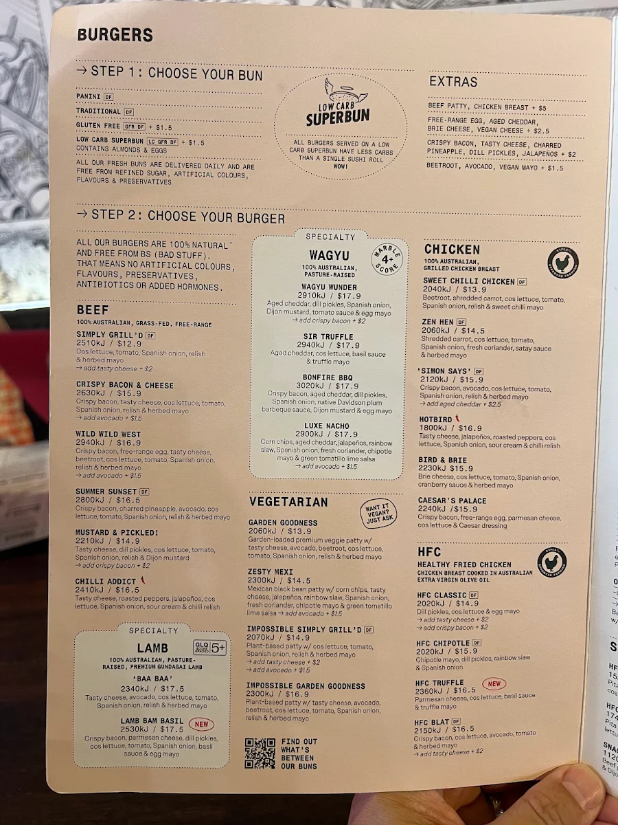Menu, Grill'd Burgers - Victoria Park