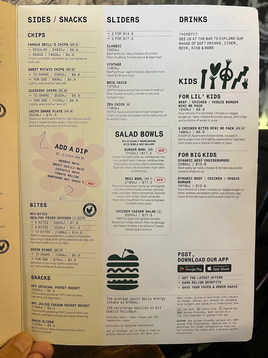 Menu, Grill'd Burgers - Victoria Park