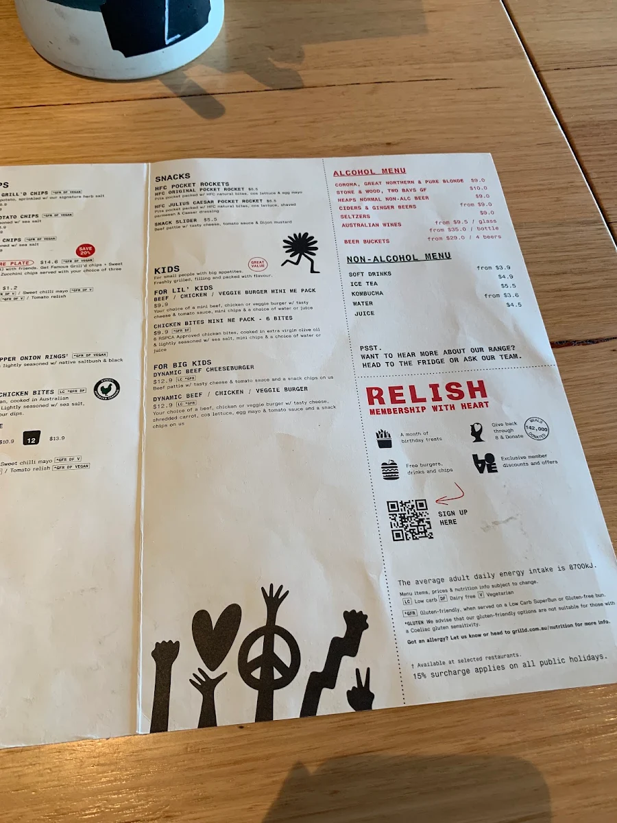 Menu, Grill'd Burgers - Victoria Park