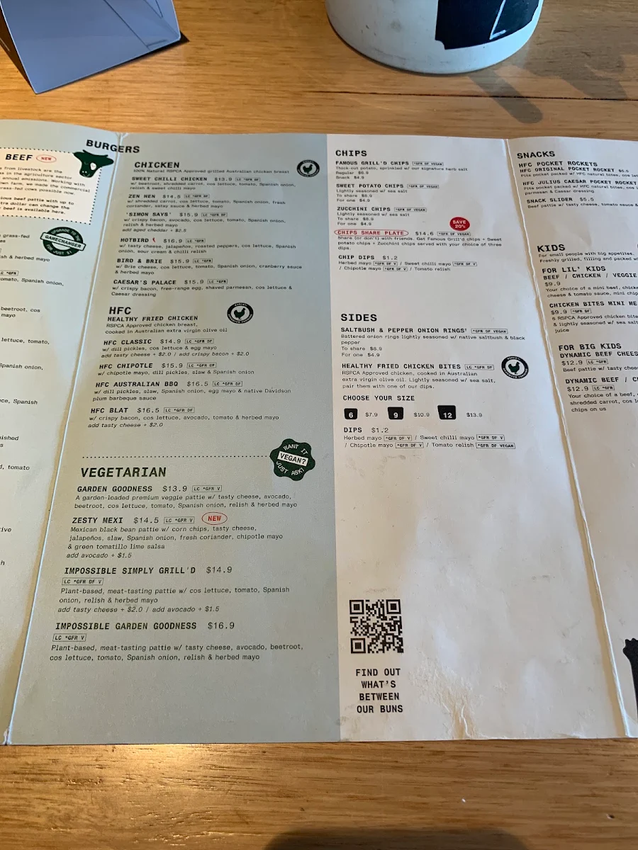 Menu, Grill'd Burgers - Victoria Park
