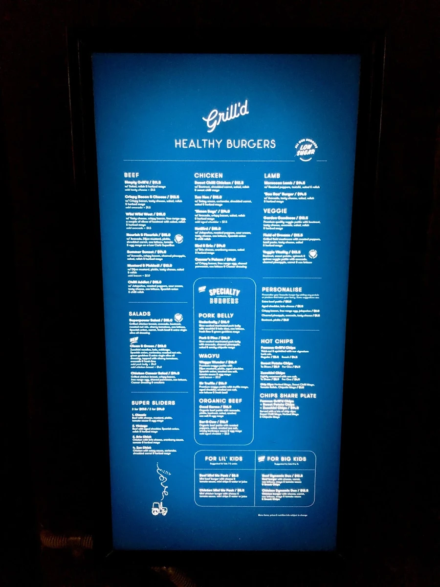 Menu, Grill'd Burgers - Victoria Park
