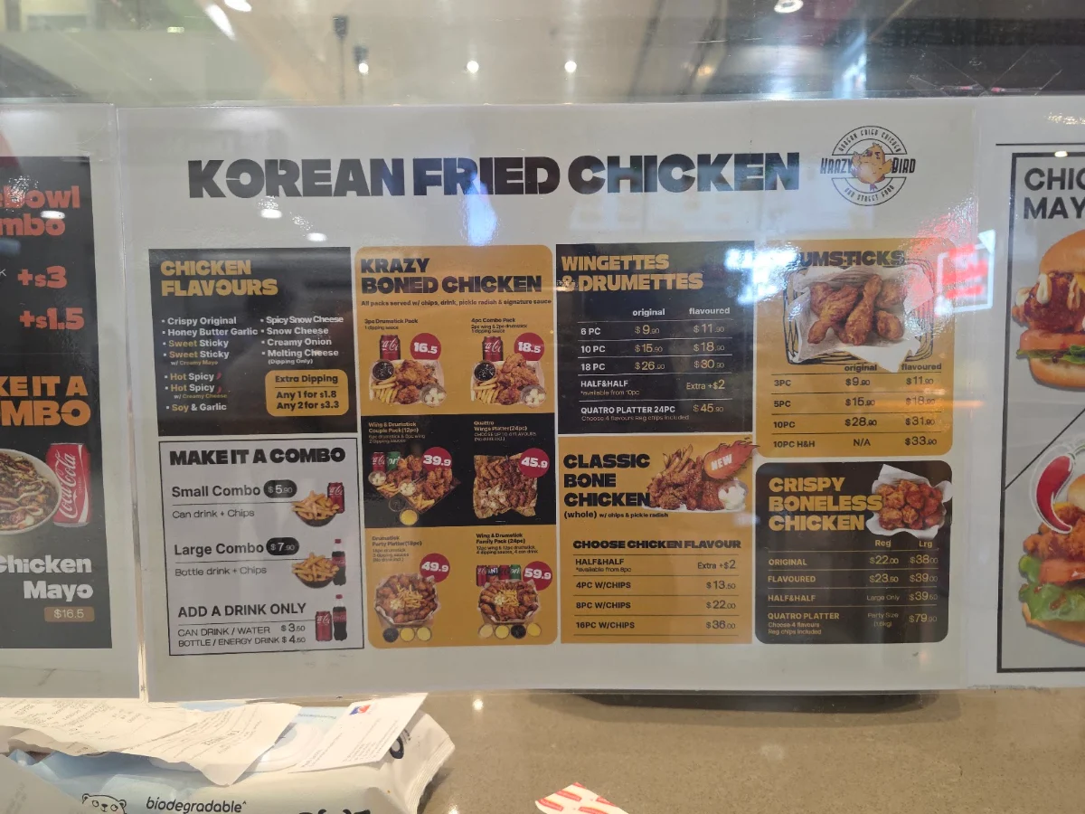 Menu, Krazy Bird Bondi Junction