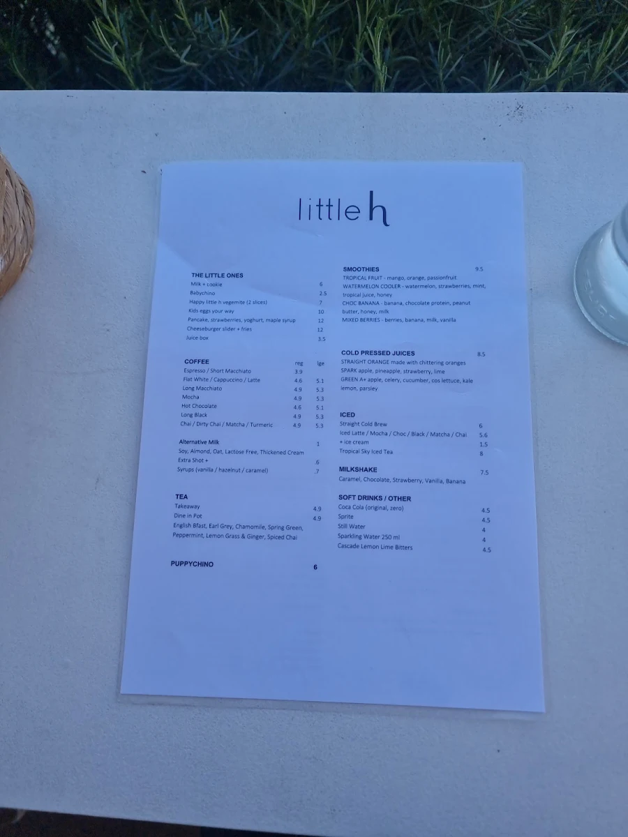 Menu, Little H Cafe