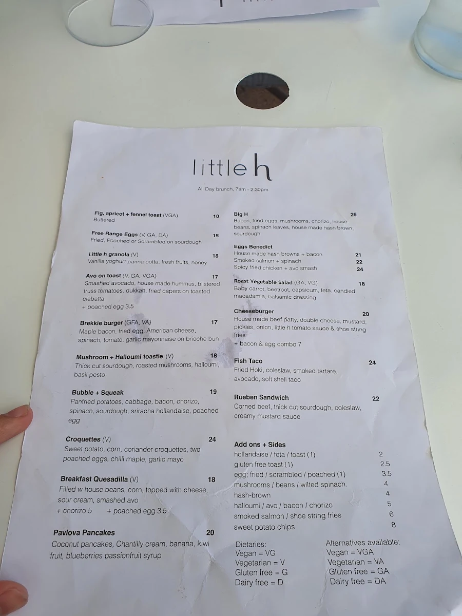 Menu, Little H Cafe