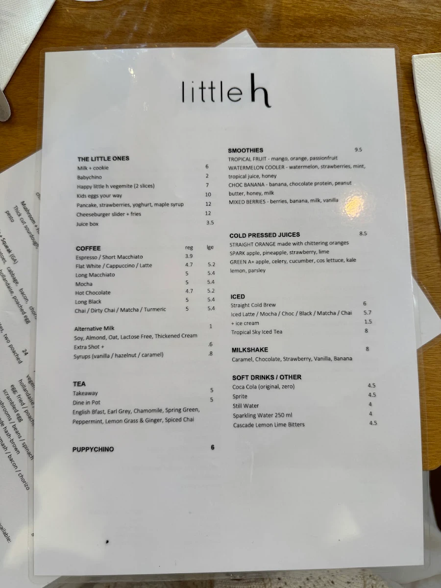 Menu, Little H Cafe