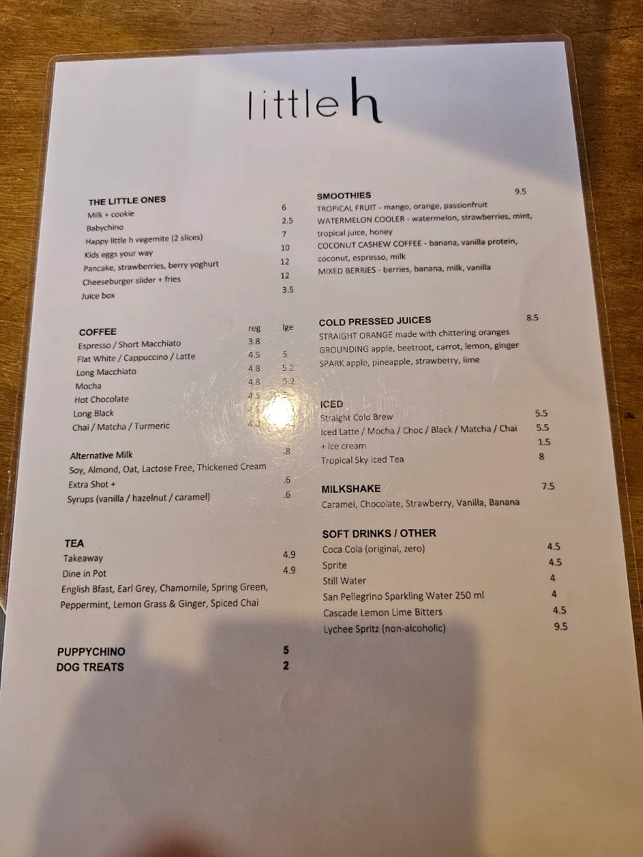 Menu, Little H Cafe