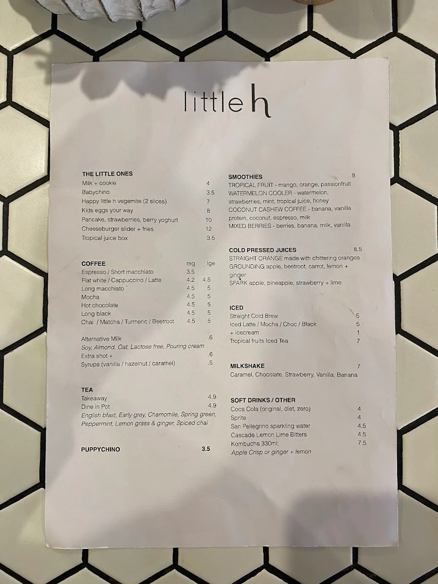 Menu, Little H Cafe