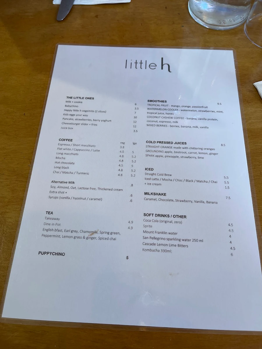 Menu, Little H Cafe