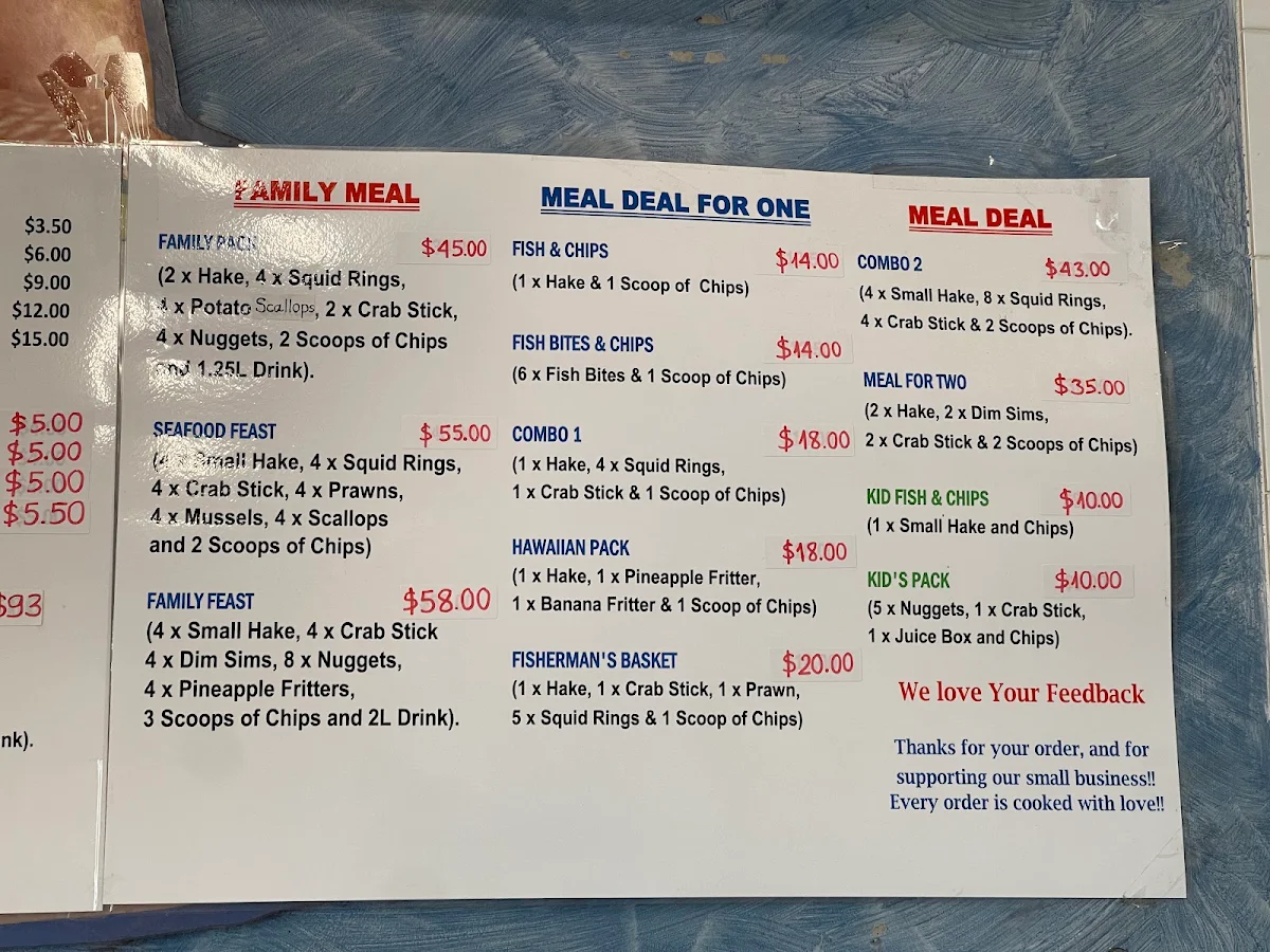 Menu, Eaton Fair Fish and Chip