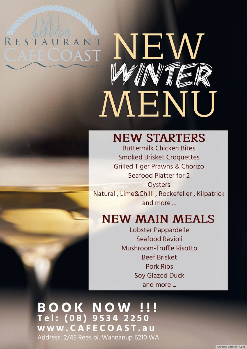 Menu, Restaurant Café Coast