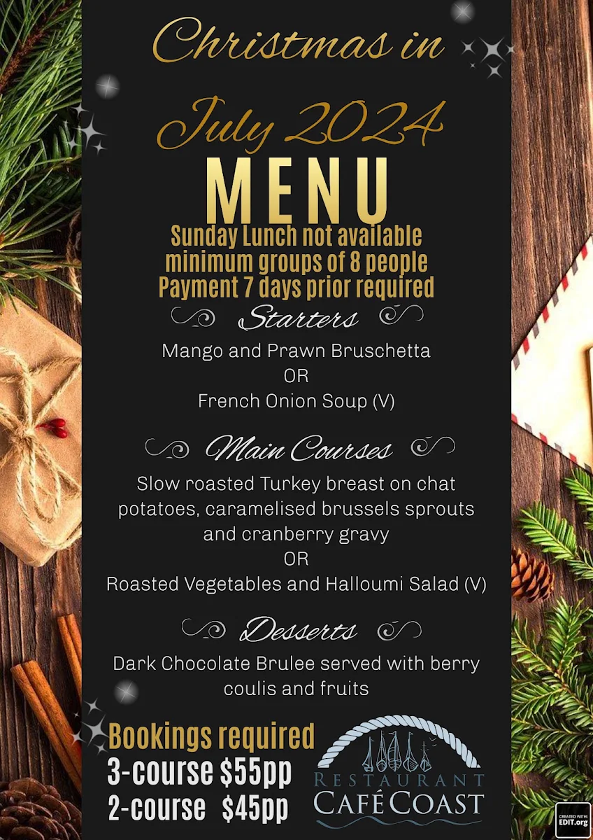 Menu, Restaurant Café Coast