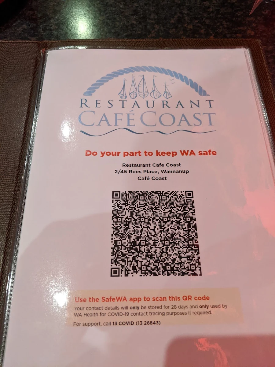Menu, Restaurant Café Coast