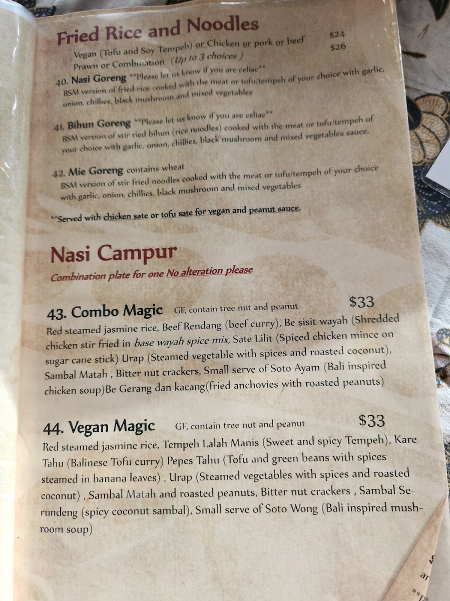 Menu, Balinese Spice Magic