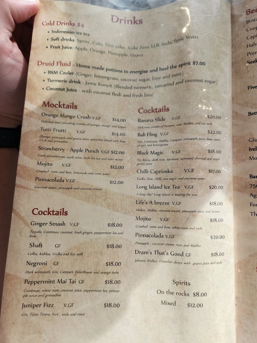Menu, Balinese Spice Magic