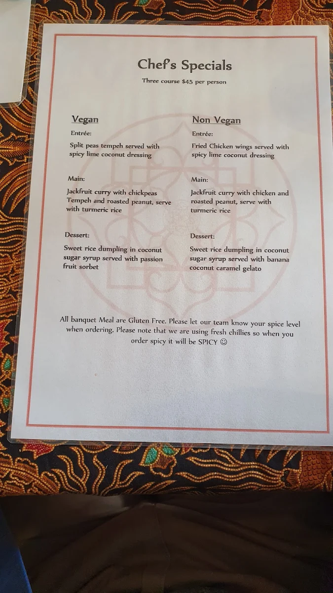 Menu, Balinese Spice Magic