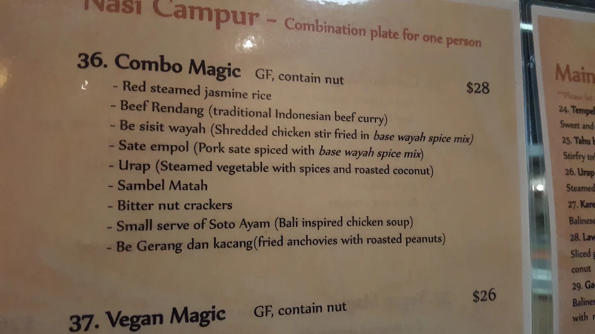 Menu, Balinese Spice Magic