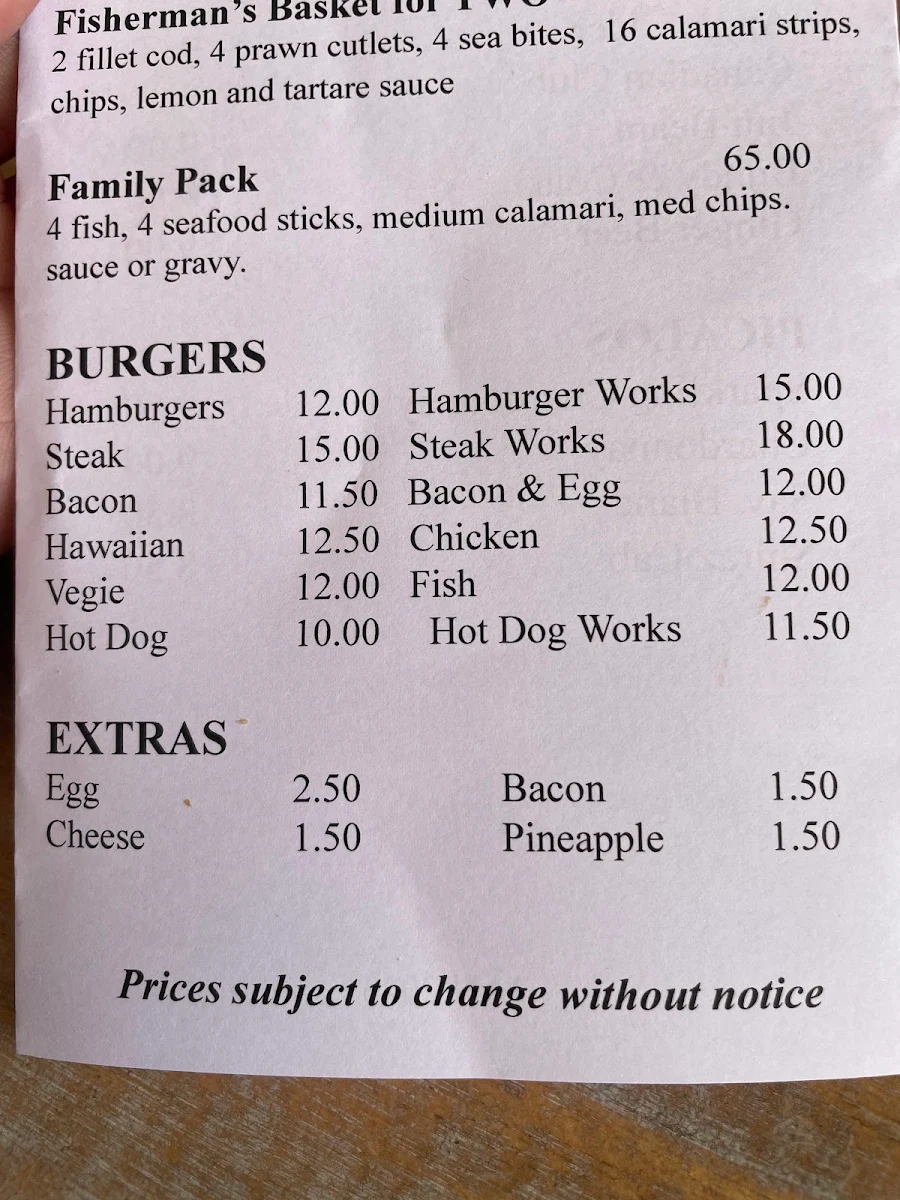 Menu, Coolum Seafood