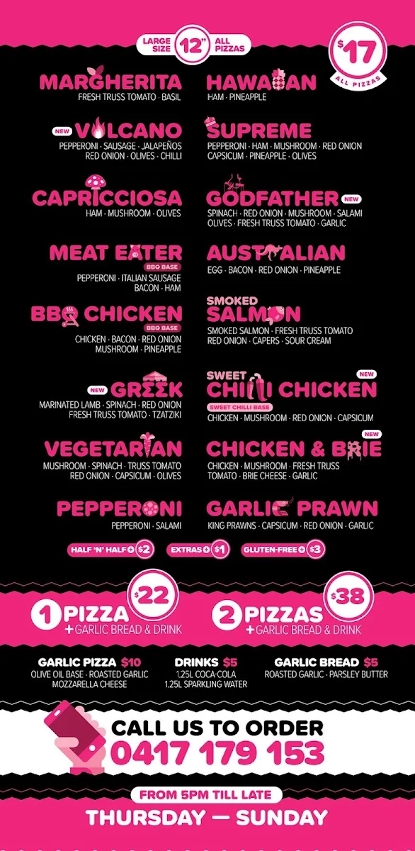 Menu, Go Pizza Dodges Ferry