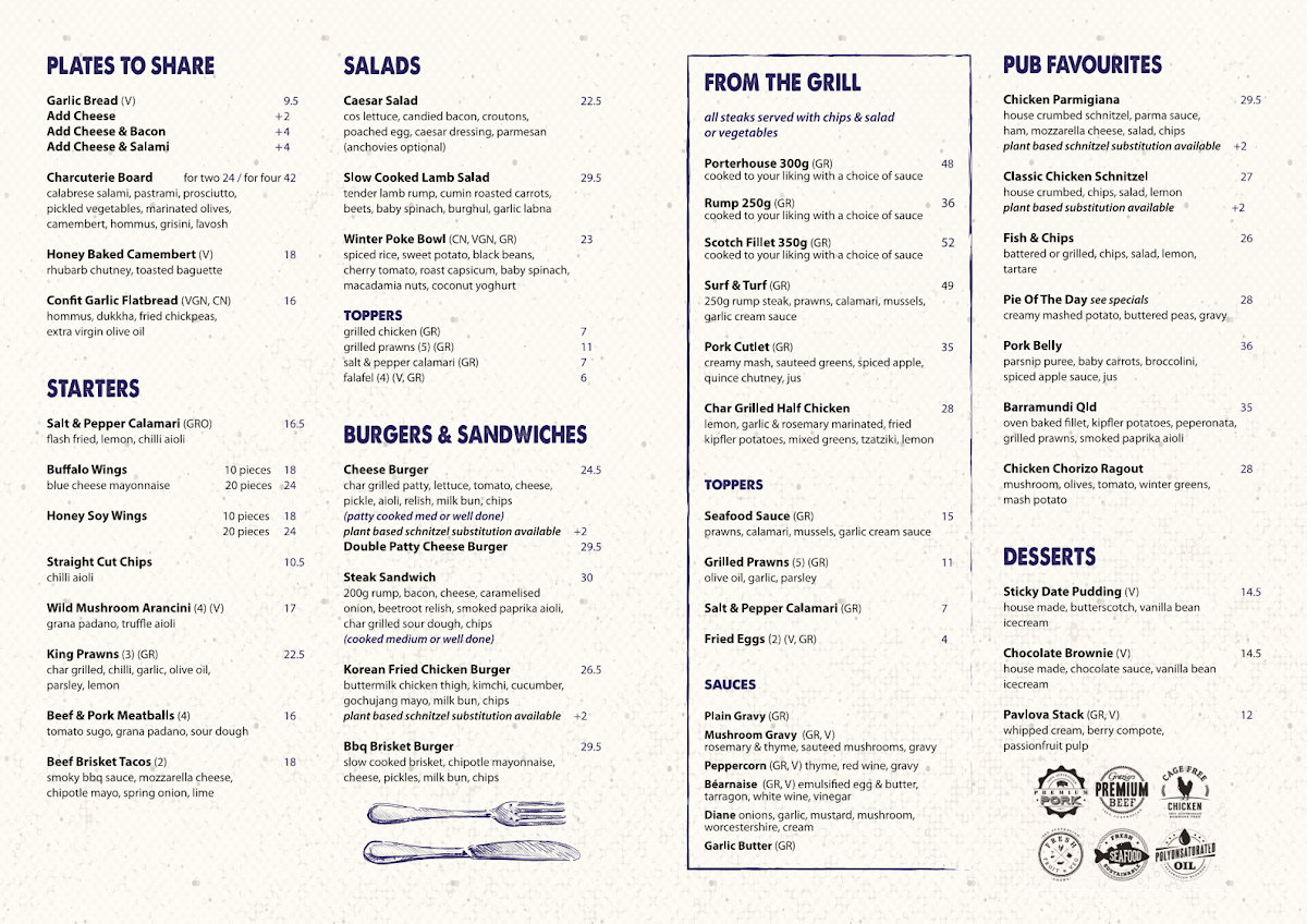 Menu, Bridge Inn Hotel
