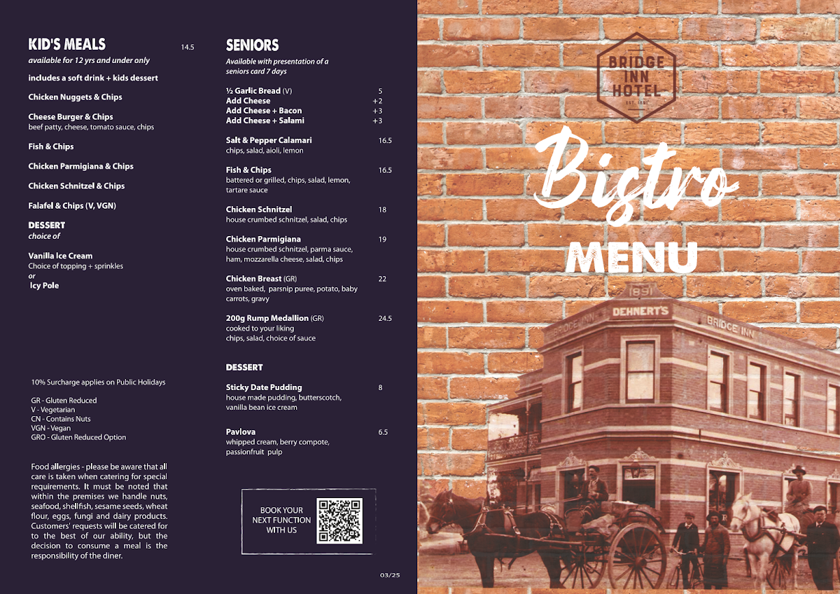 Menu, Bridge Inn Hotel