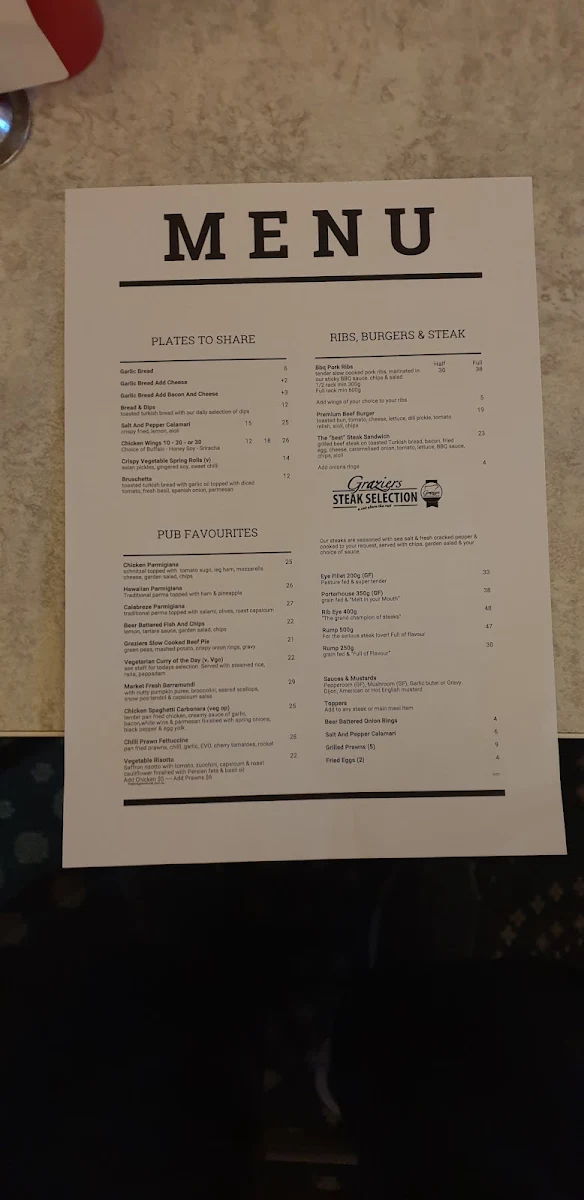 Menu, Bridge Inn Hotel