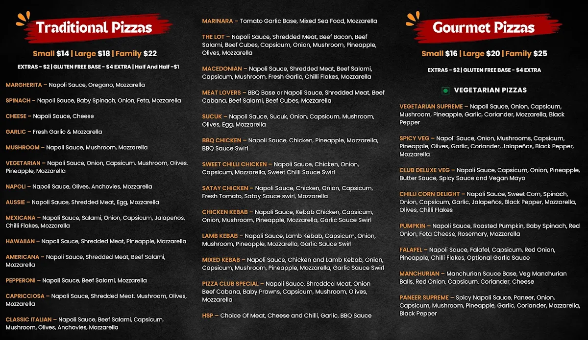 Menu, PIZZA CLUB CRAIGIEBURN