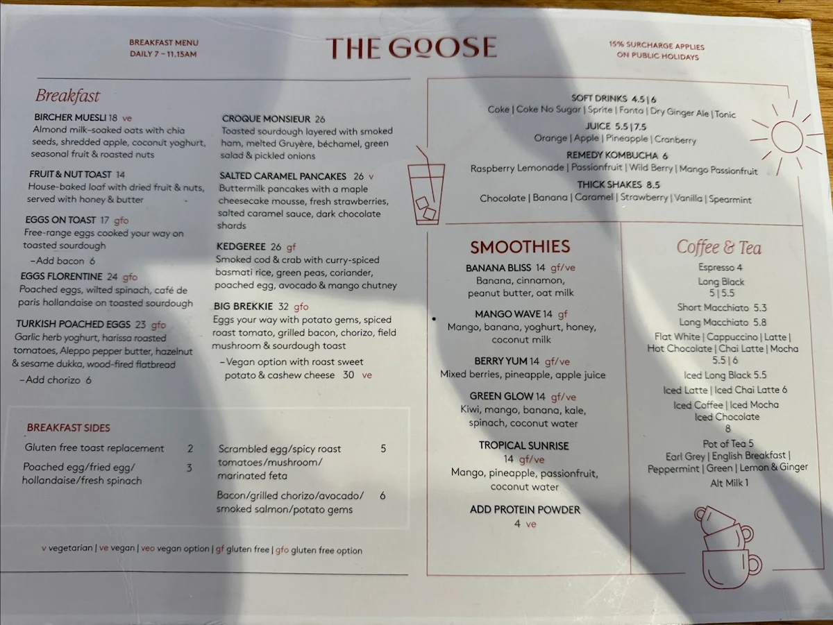 Menu, The Goose