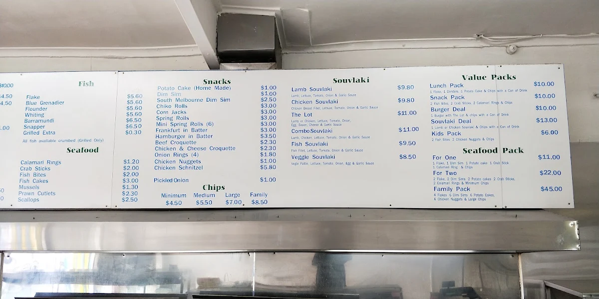 Menu, Golden Star Fish & Chips
