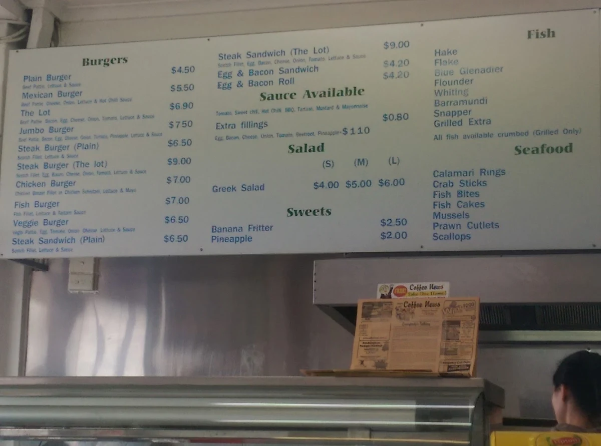 Menu, Golden Star Fish & Chips
