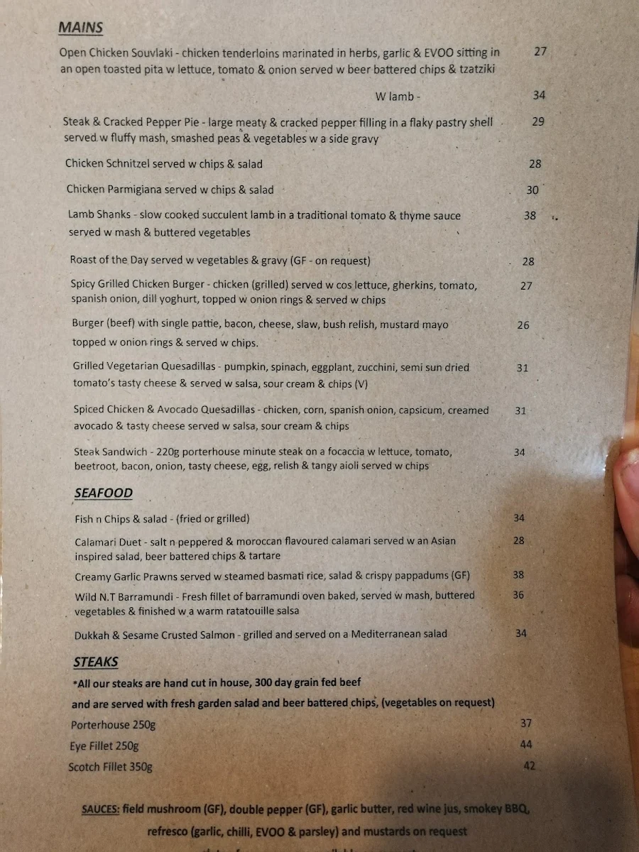 Menu, Rosstown Hotel