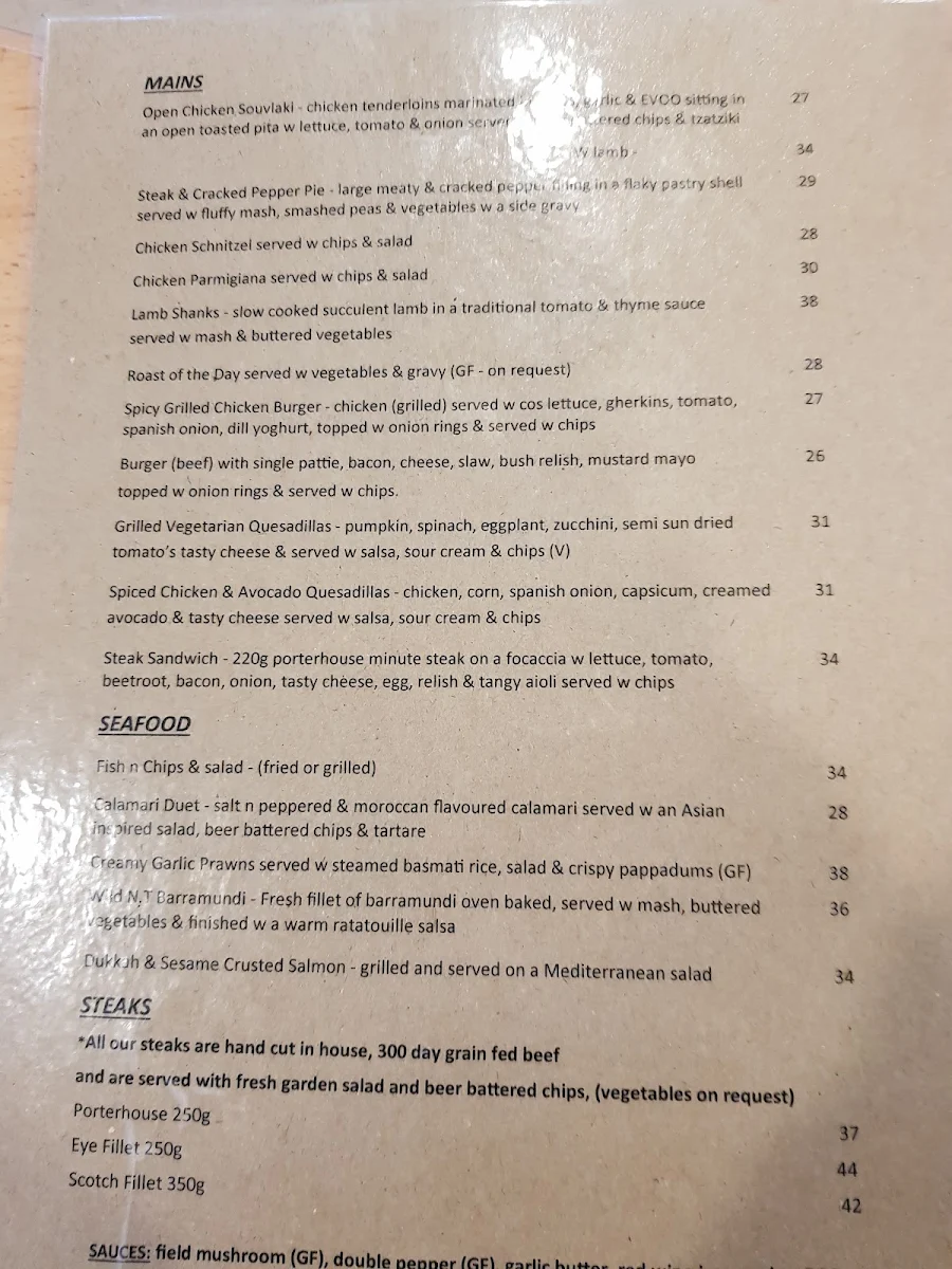 Menu, Rosstown Hotel