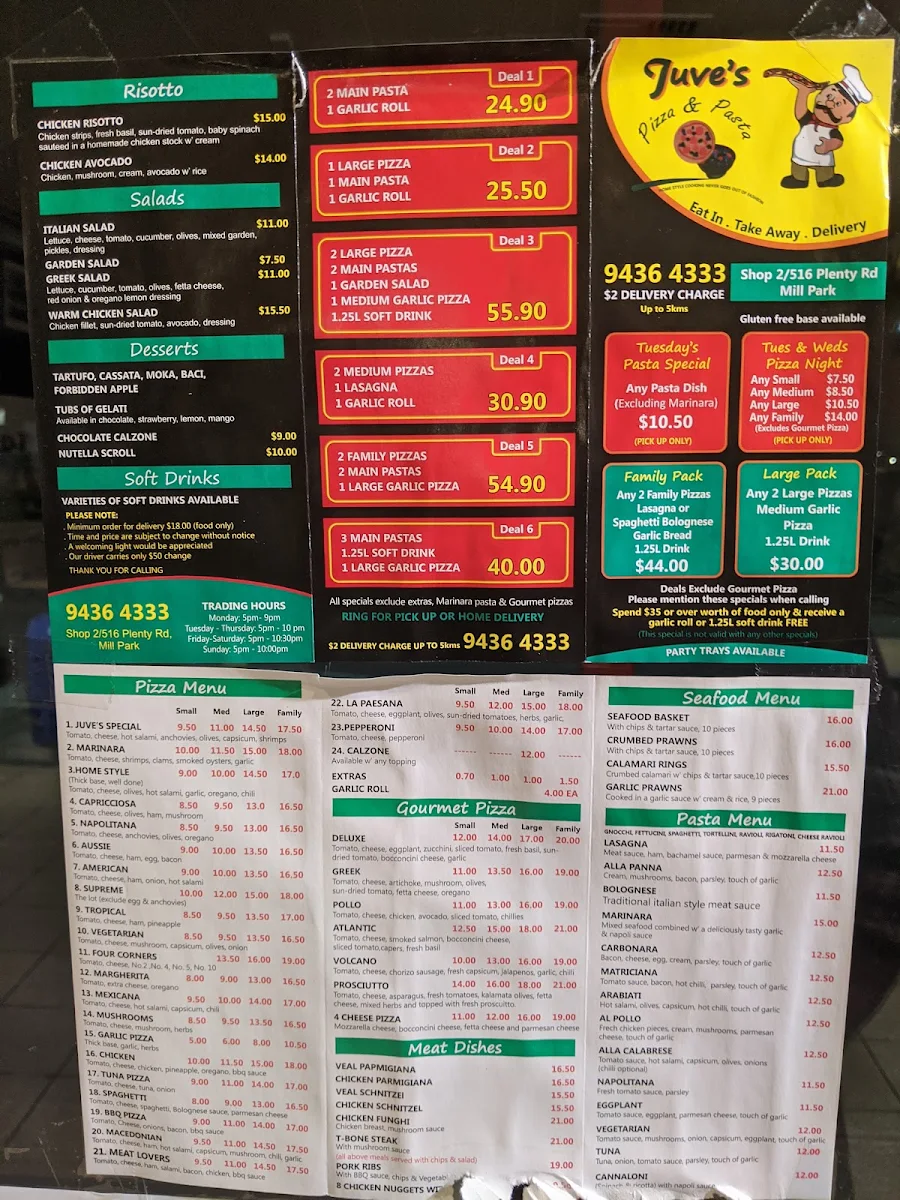 Menu, Juve's Pizza and Pasta