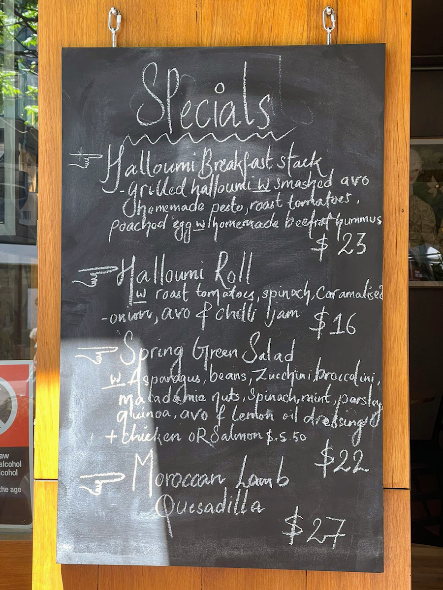 Menu, Market Lane Cafe
