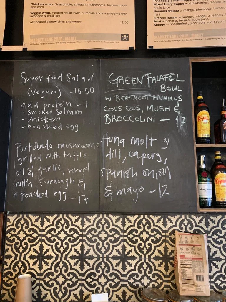 Menu, Market Lane Cafe