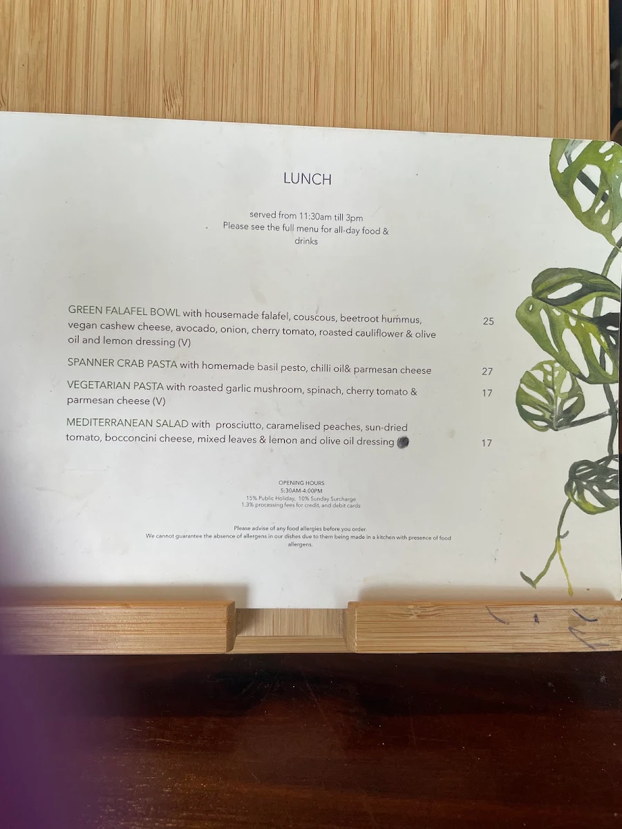 Menu, Market Lane Cafe