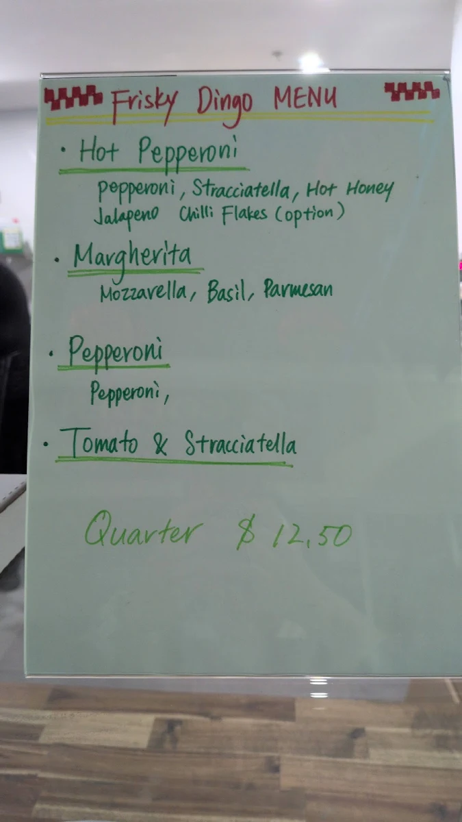 Menu, Frisky Dingo Slice Shop