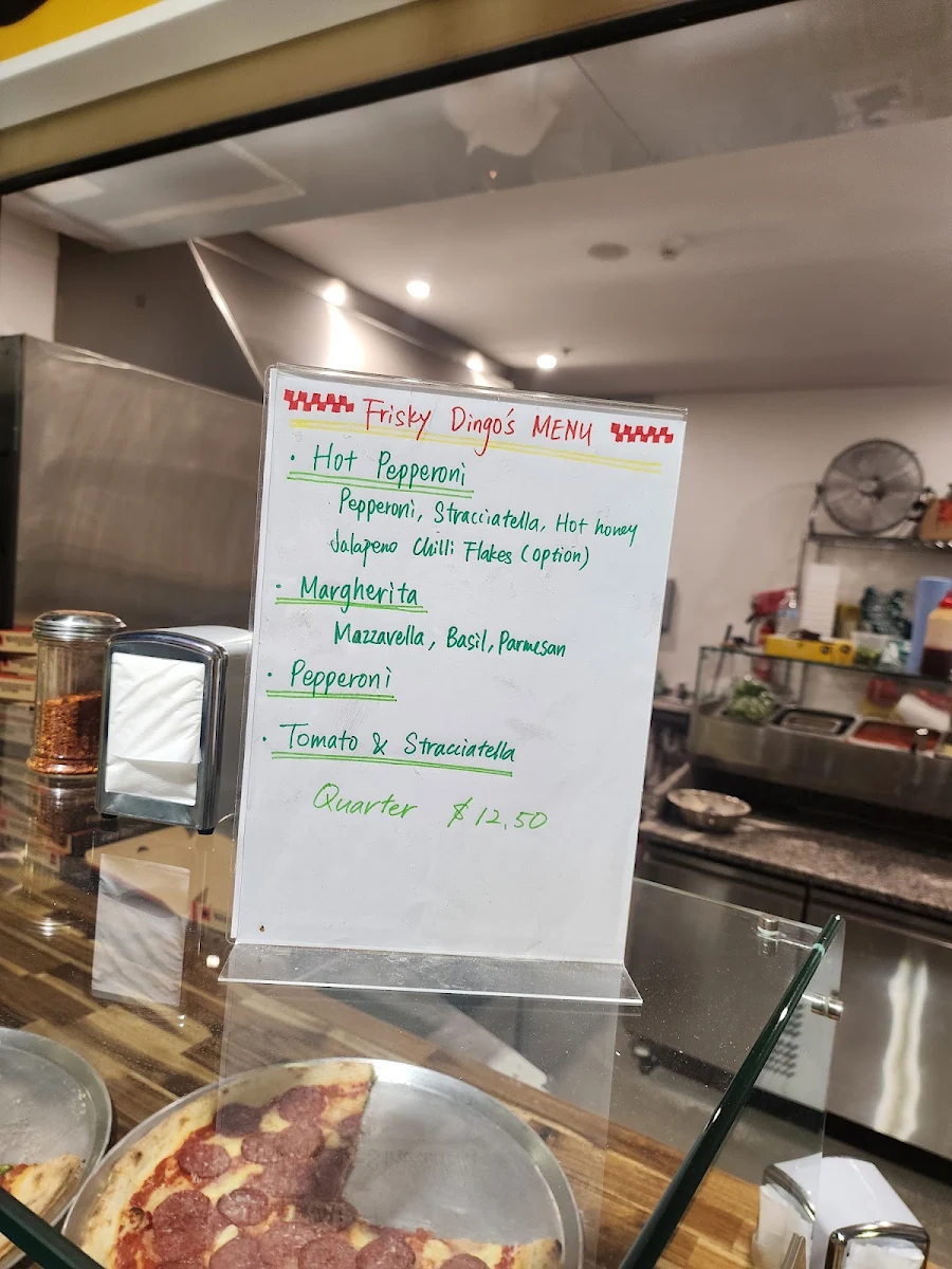 Menu, Frisky Dingo Slice Shop