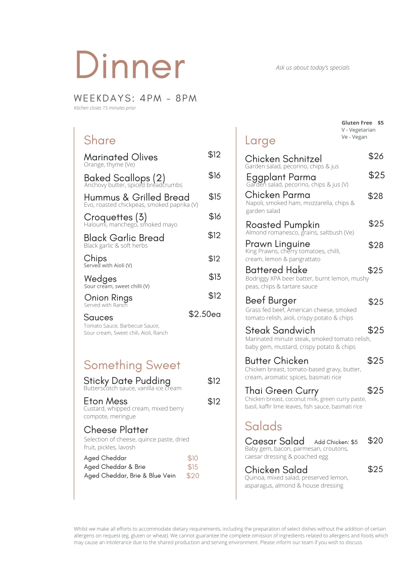 Menu, The Farmacy