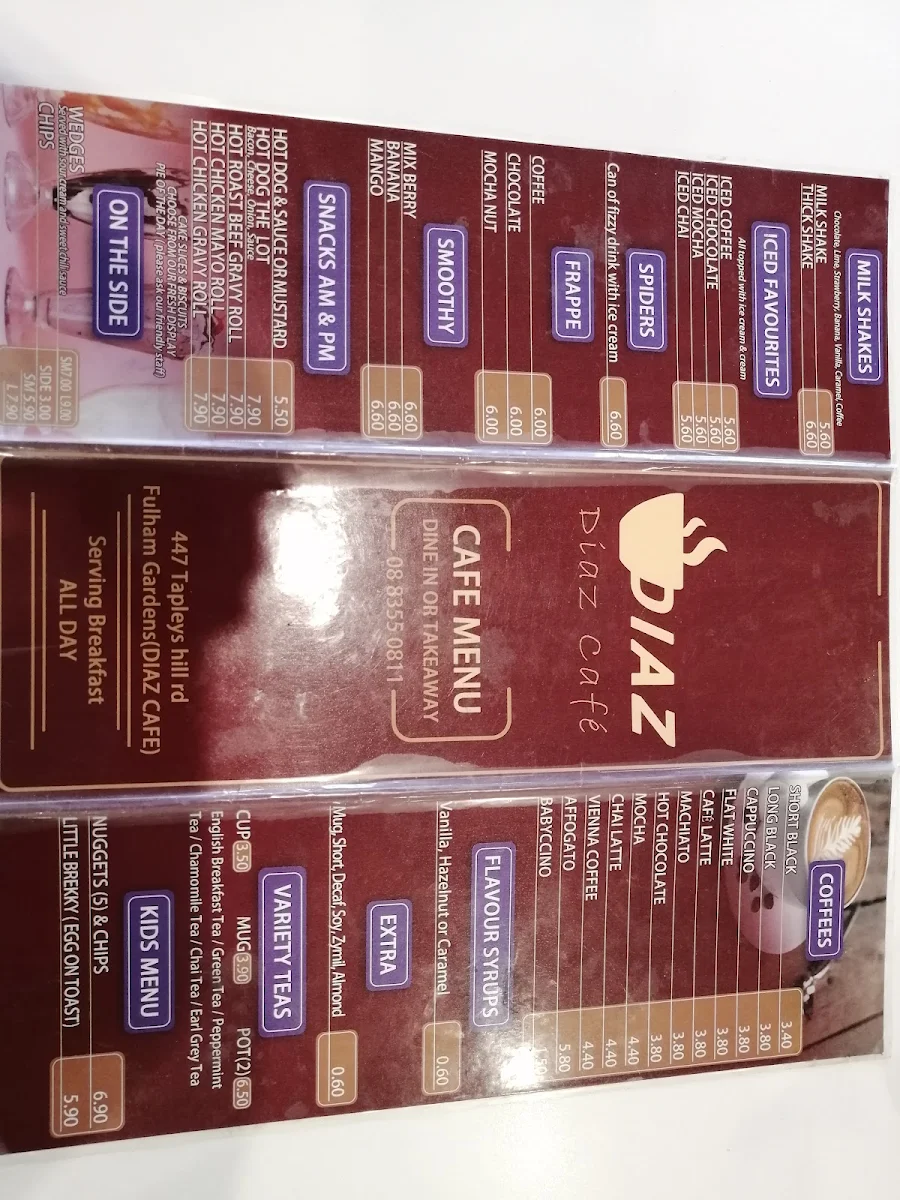 Menu, CAFÉ DIAZ