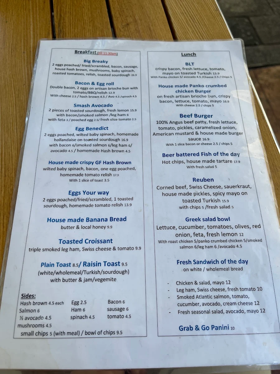 Menu, Lady A Cafe