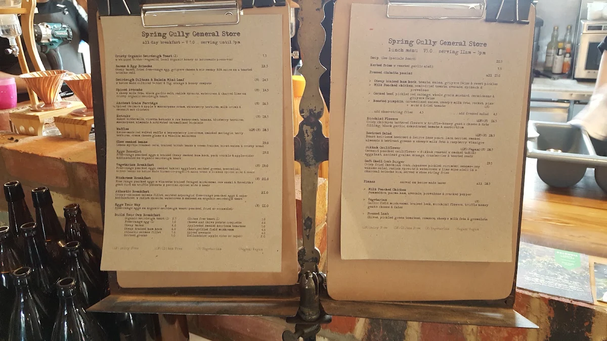 Menu, Spring Gully General Store