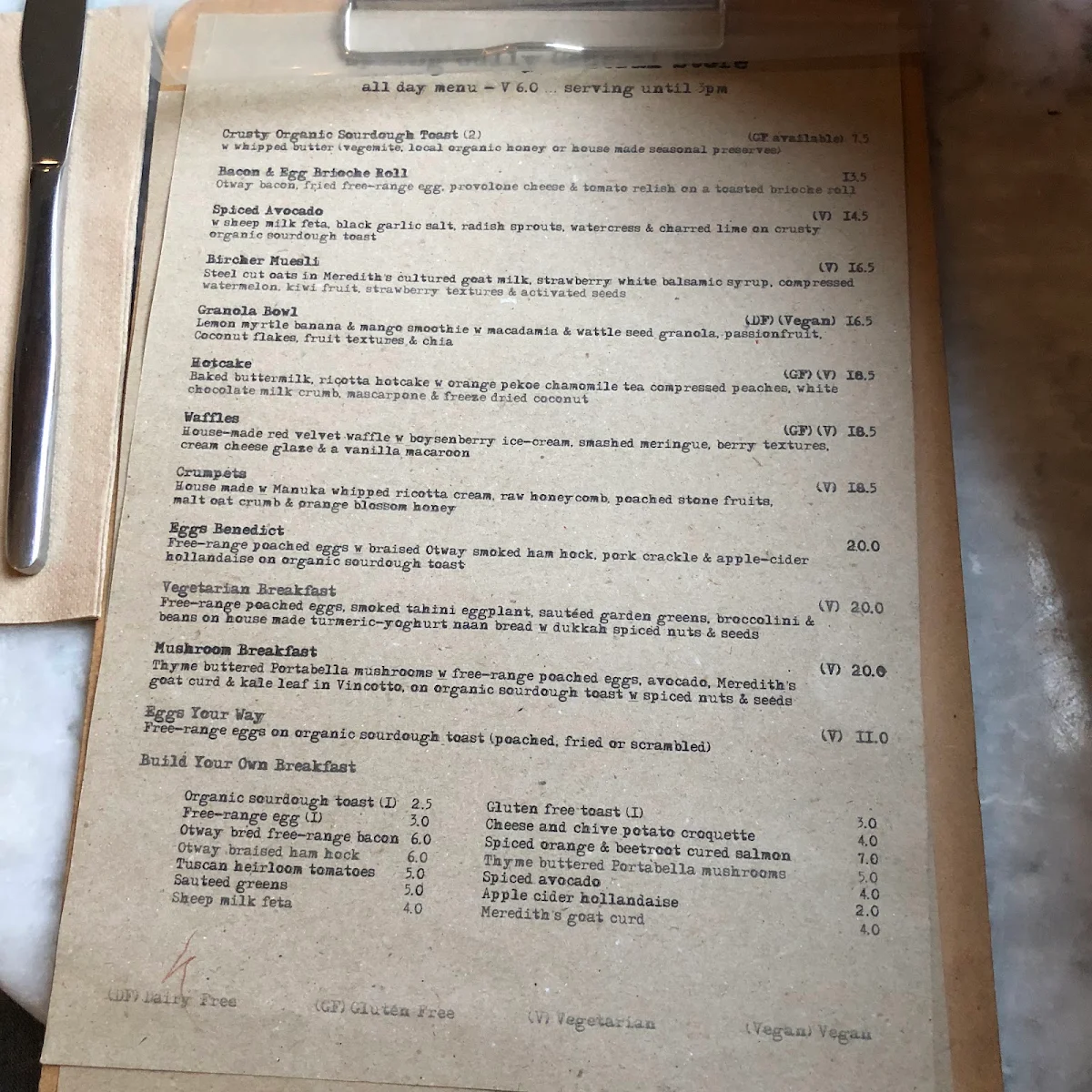 Menu, Spring Gully General Store