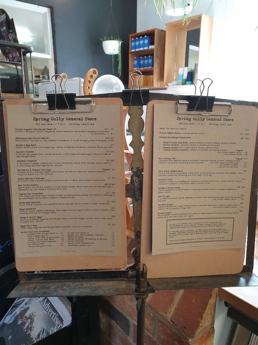 Menu, Spring Gully General Store