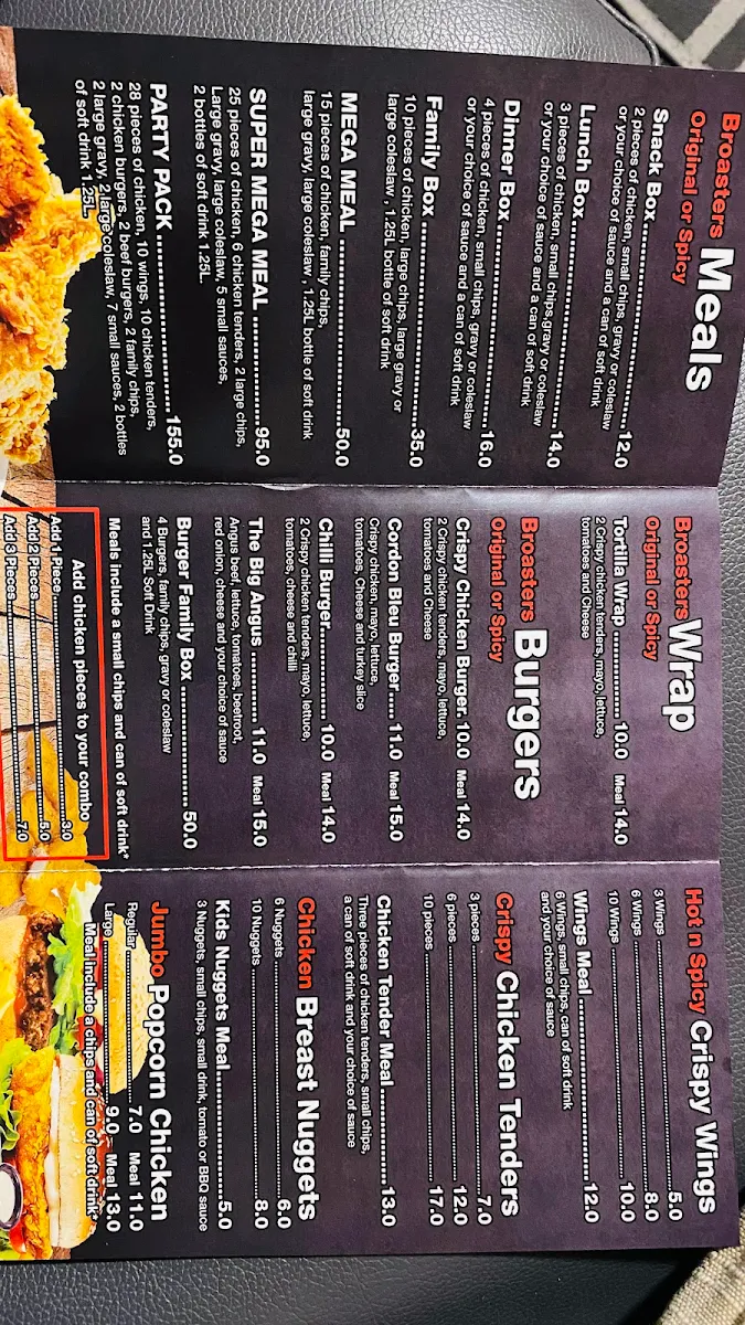 Menu, Broaster Chicken