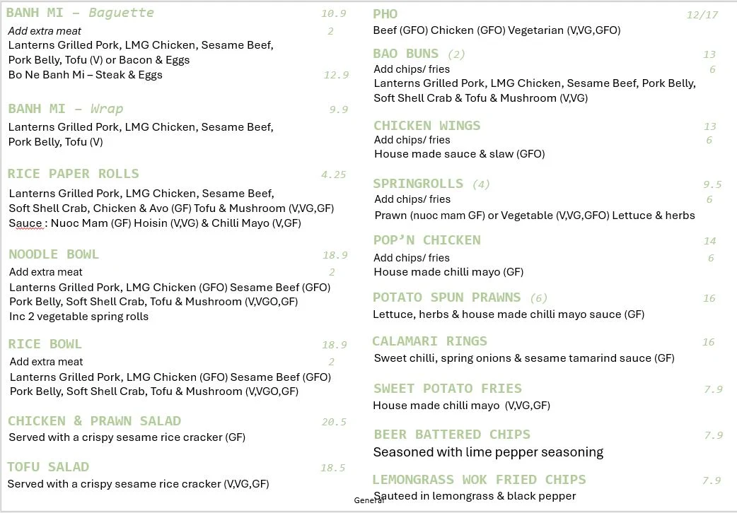 Menu, Little Lanterns