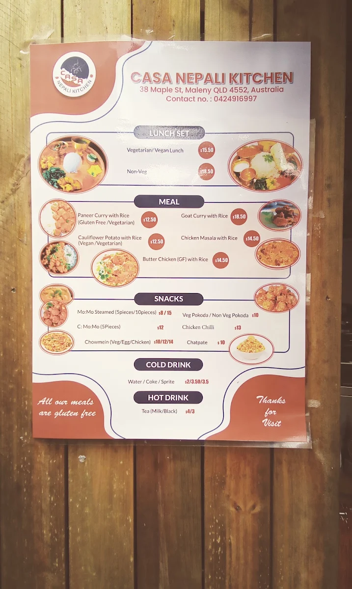 Menu, Maleny Lane