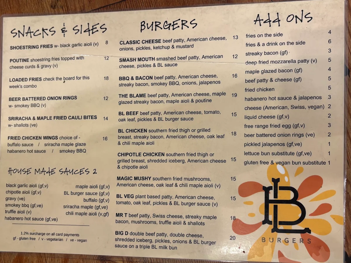 Menu, L B BURGERS