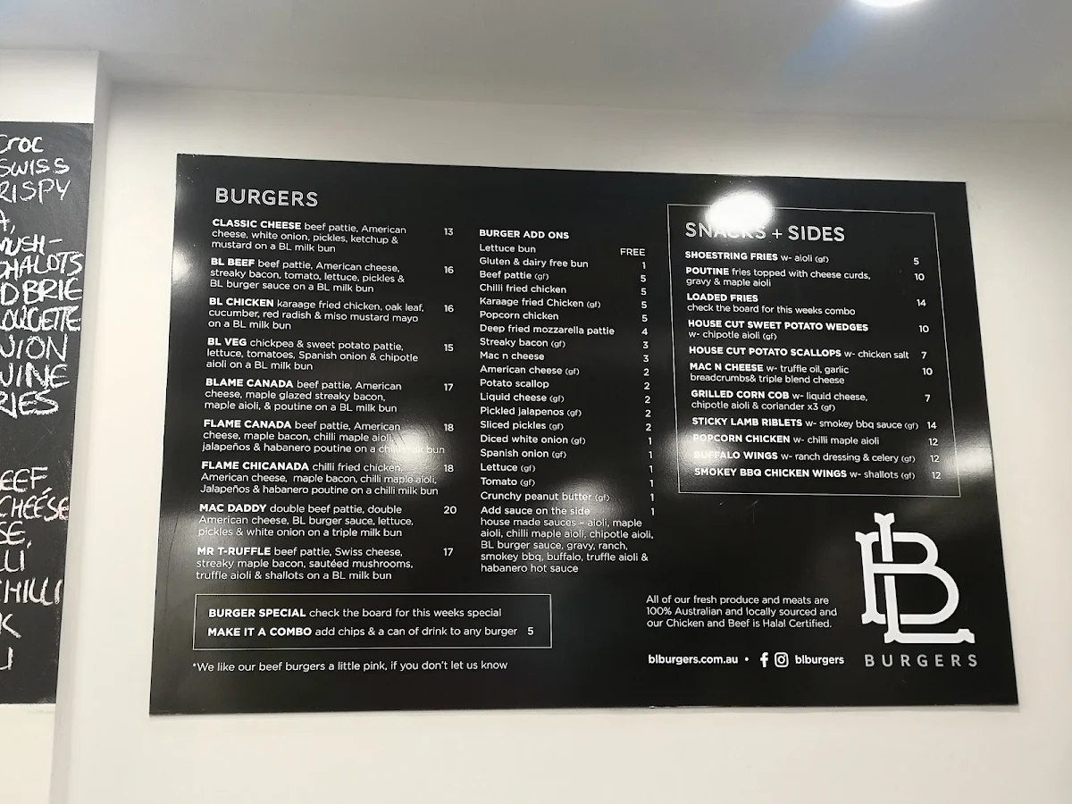 Menu, L B BURGERS
