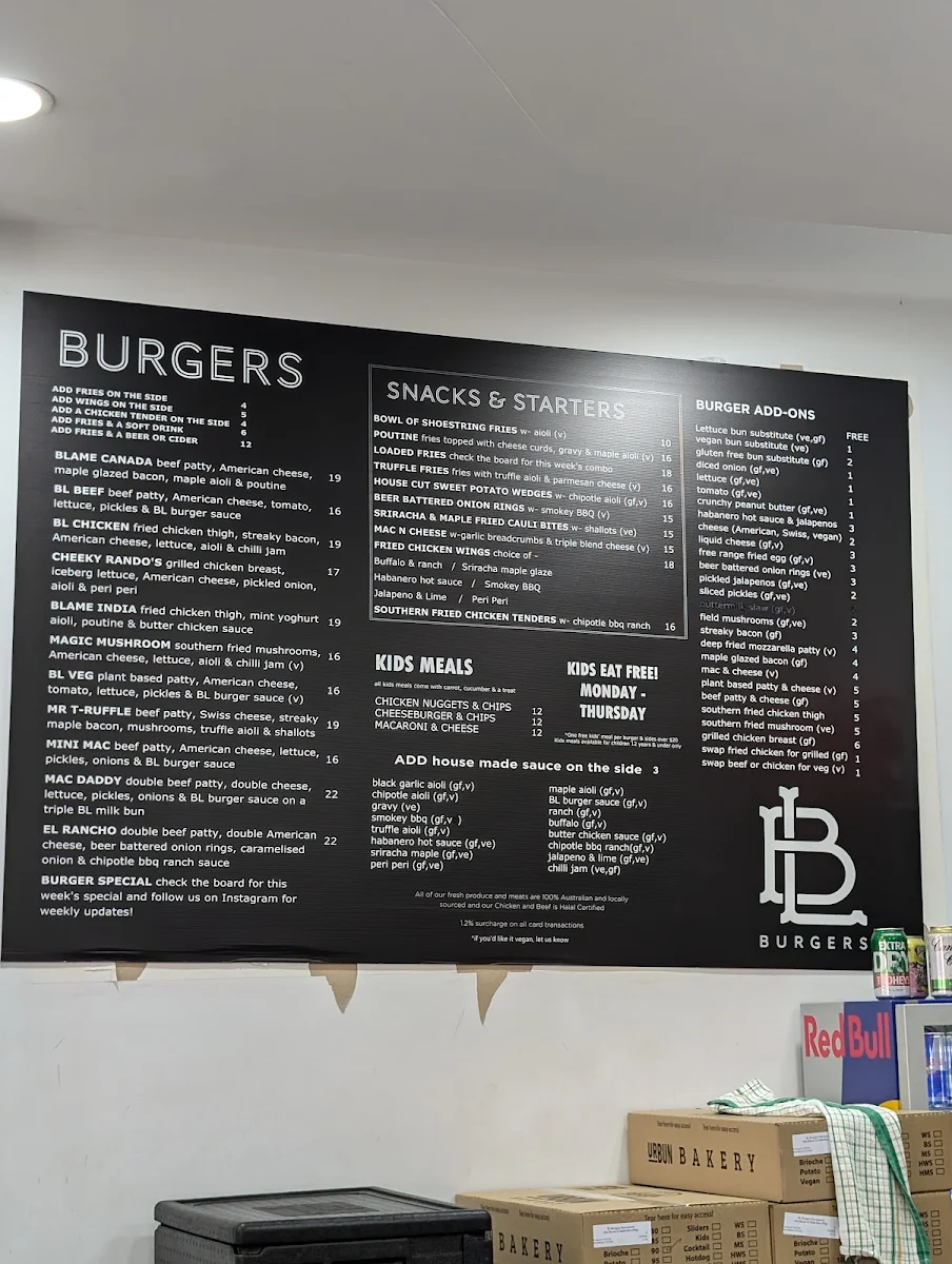 Menu, L B BURGERS